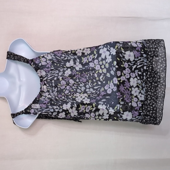 Maurices Sheer Black Floral Tank Blouse with Tie Shoulder Size Large - Picture 3 of 4